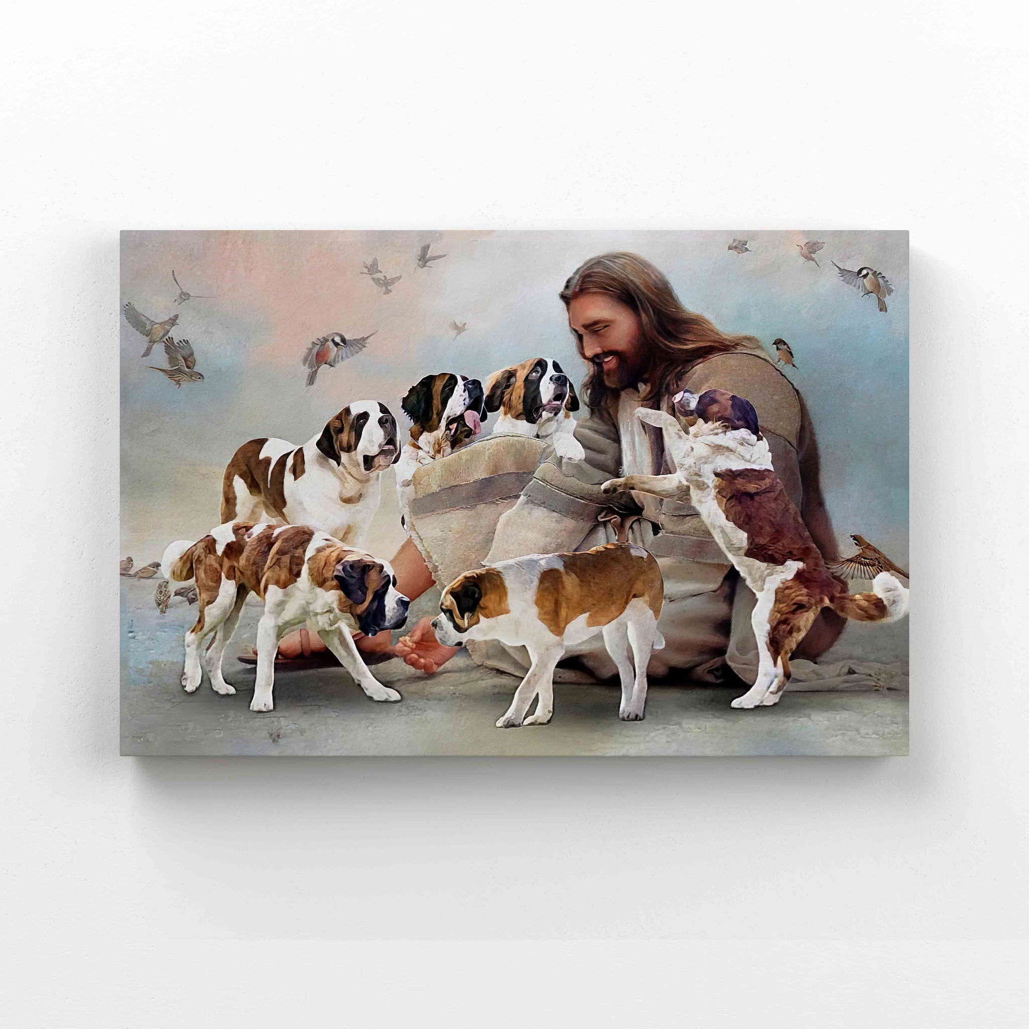 Christ With German Boxer Angels Canvas, God Canvas, Dog Canvas, Sparrow Canvas