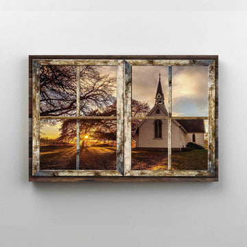 Church Canvas, Sunset Canvas, Rustic Window Canvas, Wall Art Canvas, God Canvas