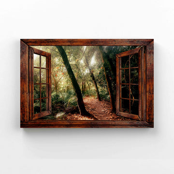 Forest Canvas, Rustic Window Canvas, Wall Art Canvas, Gift Canvas