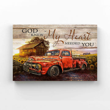 God Knew My Heart Needed You Canvas, Sunflower Canvas, Country Canvas, Pickup Truck Canvas