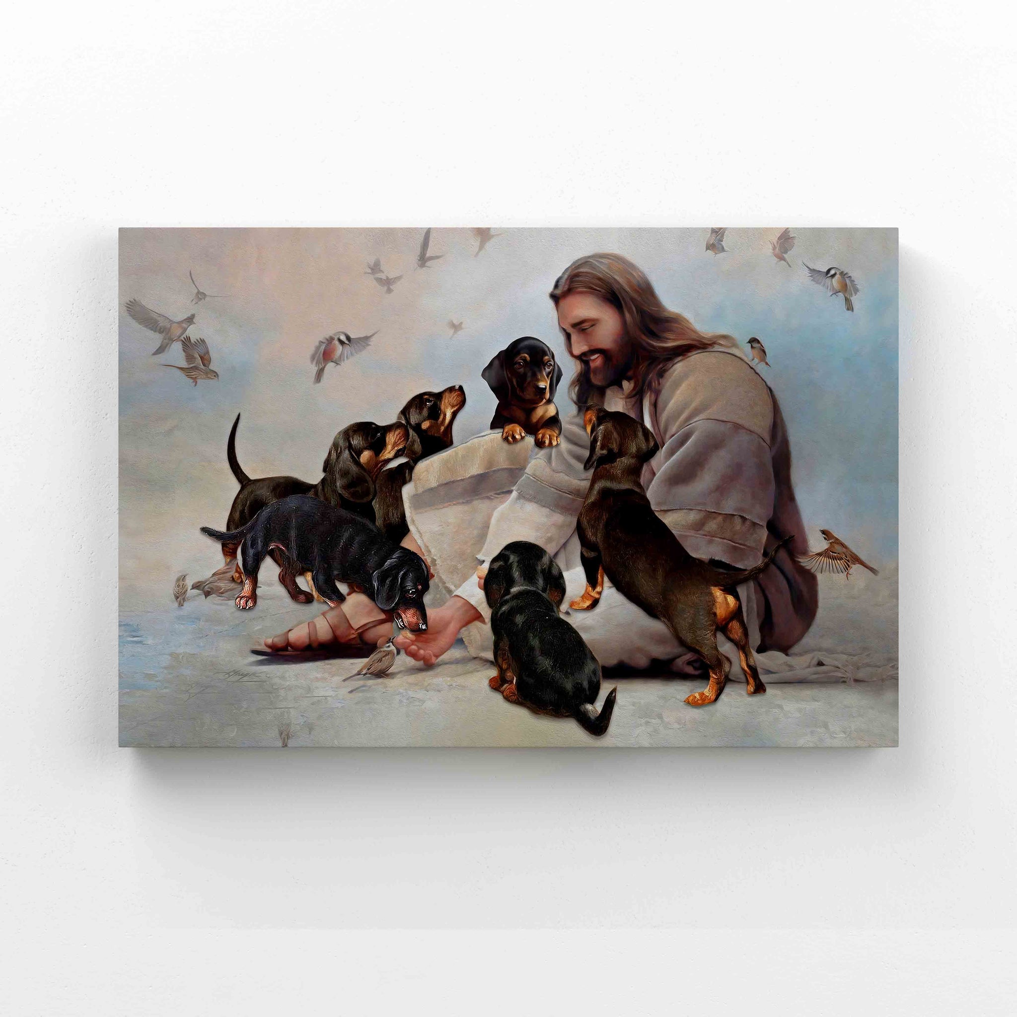 God Surrounded By Dachshund Angles Canvas, Dachshund Canvas, God Canvas, Even A Sparrow Canvas