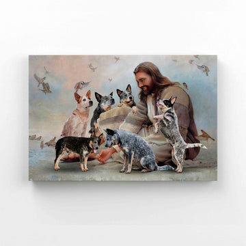 God Surrounded By Heeler Angels Canvas, God Canvas, Heeler Dog Canvas, Even A Sparrow Canvas