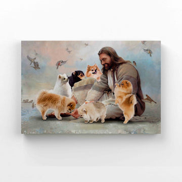 God Surrounded By Pomeranian Angles Canvas, Pomeranian Canvas, God Canvas, Even A Sparrow Canvas