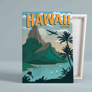 Hawaii Vintage Canvas, Polynesia Canvas, Travel Poster Canvas, Island Canvas, Wall Art Canvas