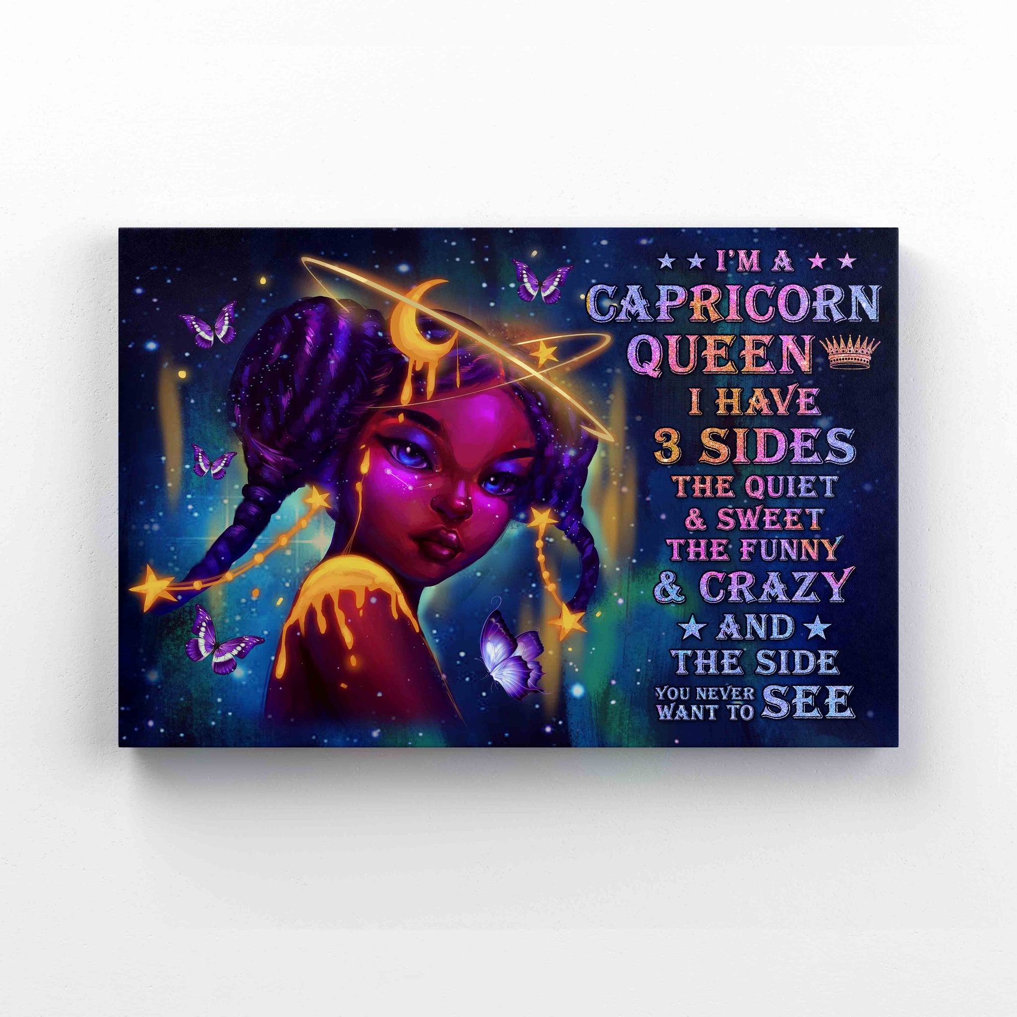 I'm A Capricorn Queen Canvas, Zodiac Sign Canvas, Black Women Canvas, Butterfly Canvas, Canvas Wall Art, Gift Canvas