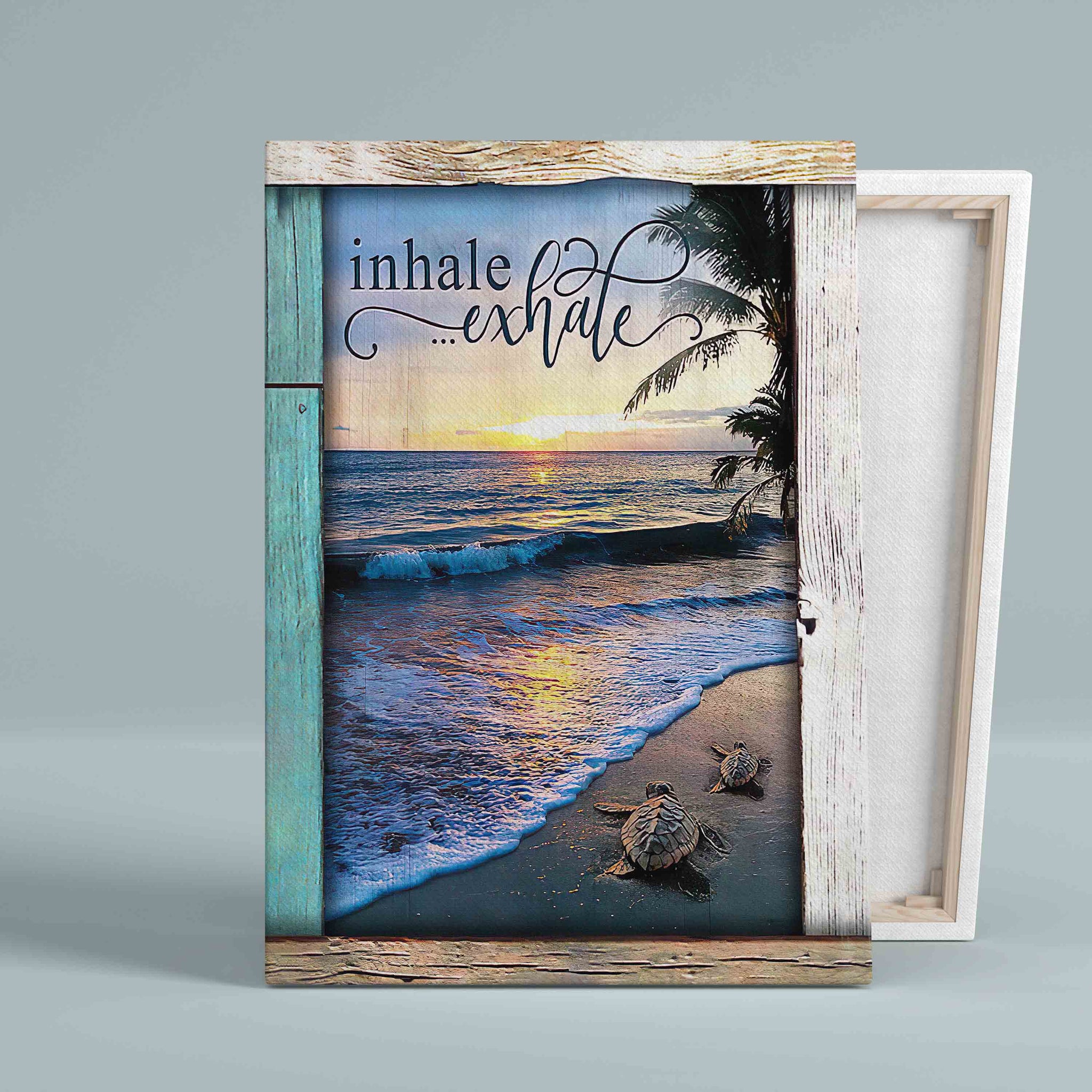 Inhale Exhale Canvas, Beach Canvas, Sea Turtle Canvas, Sunset Canvas, Wall Art Canvas