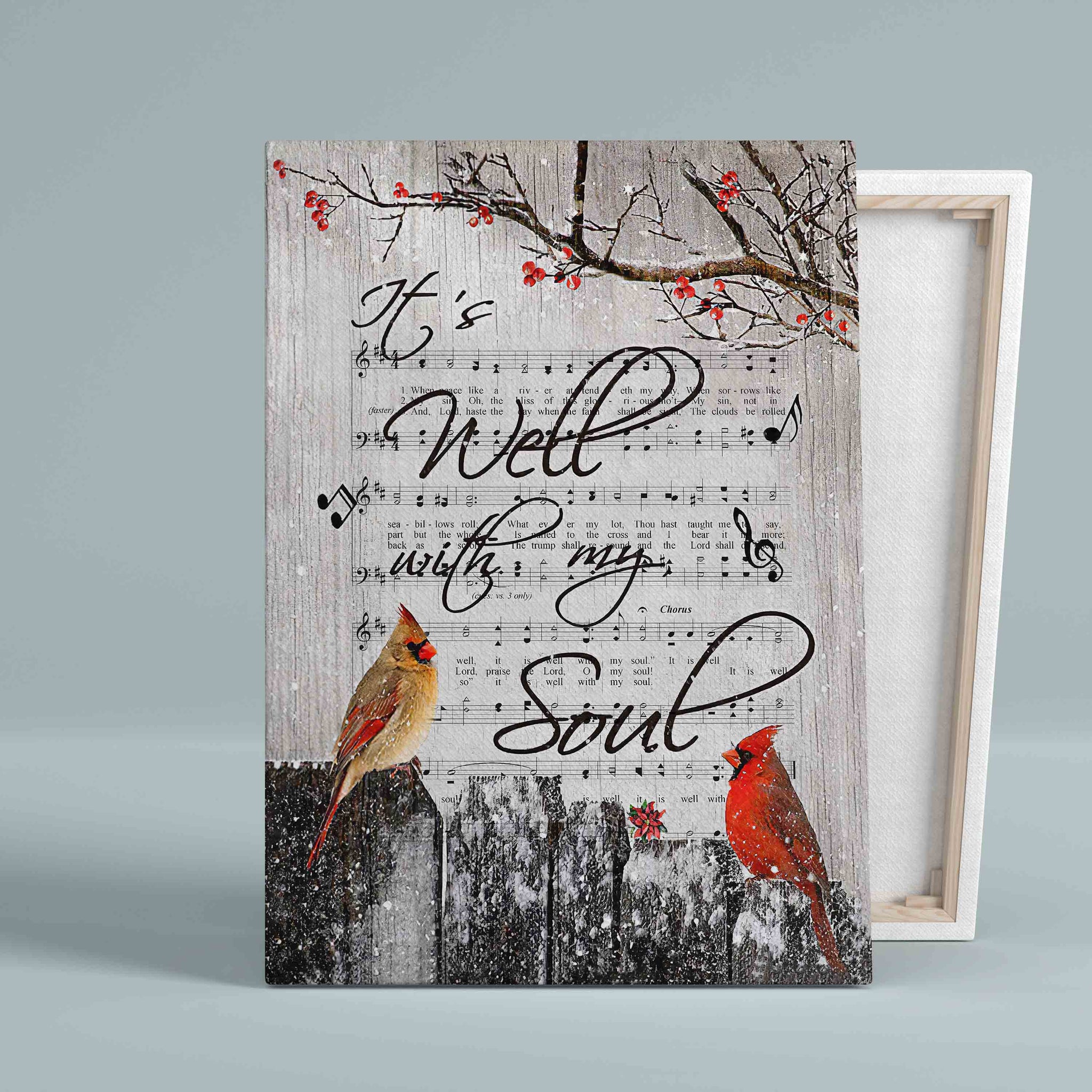 It's Well With My Soul Canvas, Cardinal Canvas, Music Sheet Canvas, Winter Canvas
