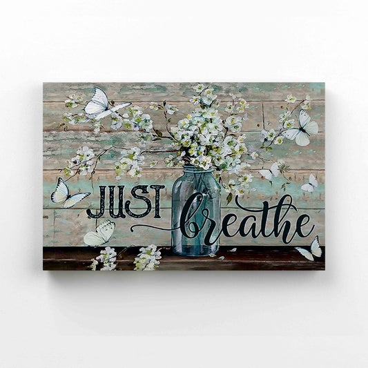 Just Breath Canvas, Cherry Blossom Canvas, Butterfly Canvas, Flower Canvas, Wall Art Canvas