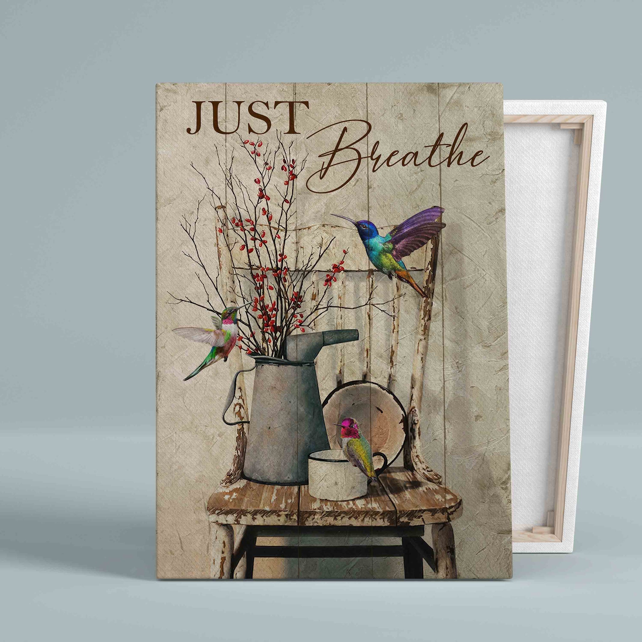 Just Breathe Canvas, Hummingbird Canvas, Red Willow Catkins Canvas, Wall Art Canvas, Gift Canvas