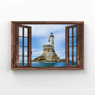 Lighthouse Canvas, Rustic Window Canvas, Gift Canvas