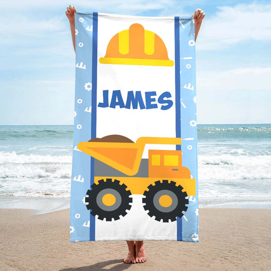 Personalized Construction Truck Polycotton Towel for Kids