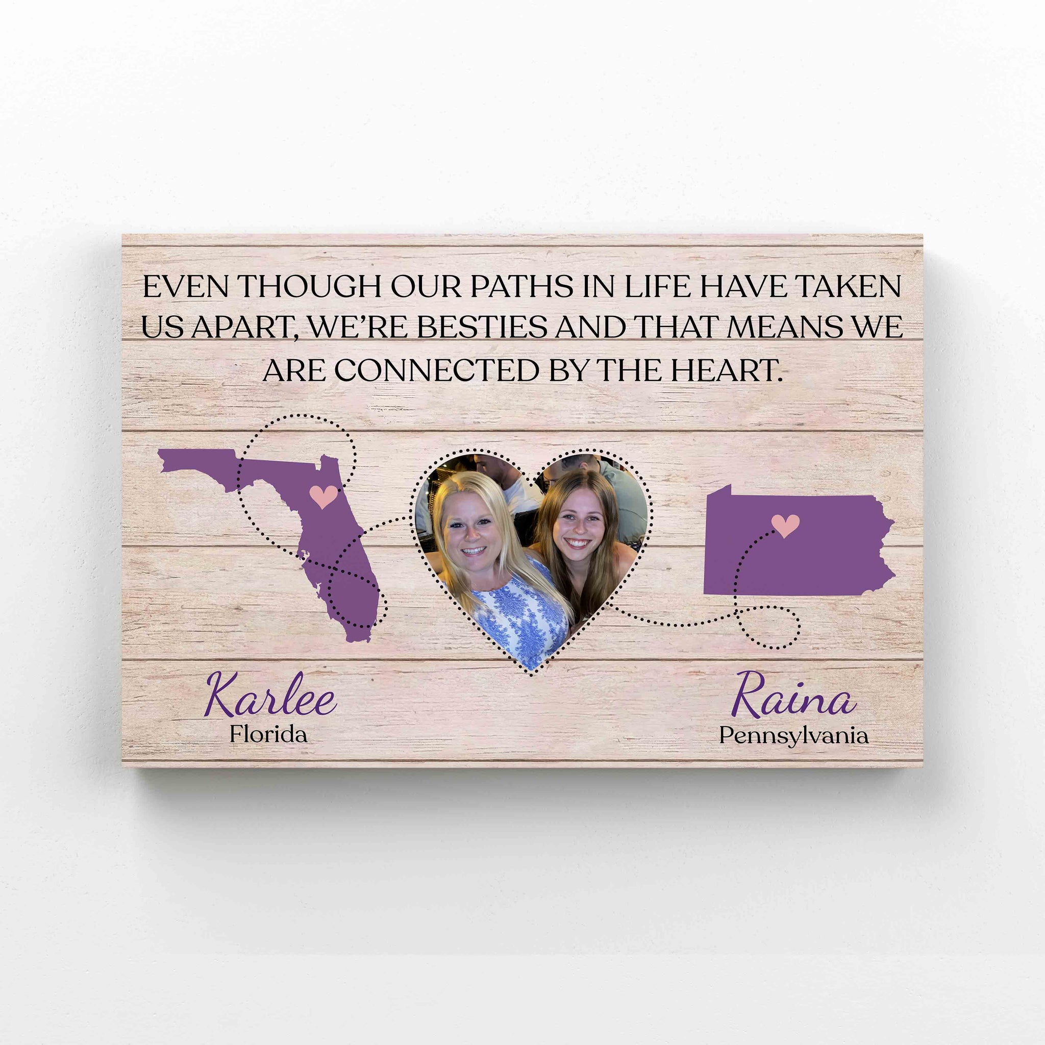 Personalized Image Canvas, Long Distance States Canvas, Friendship Canvas, Gift Canvas