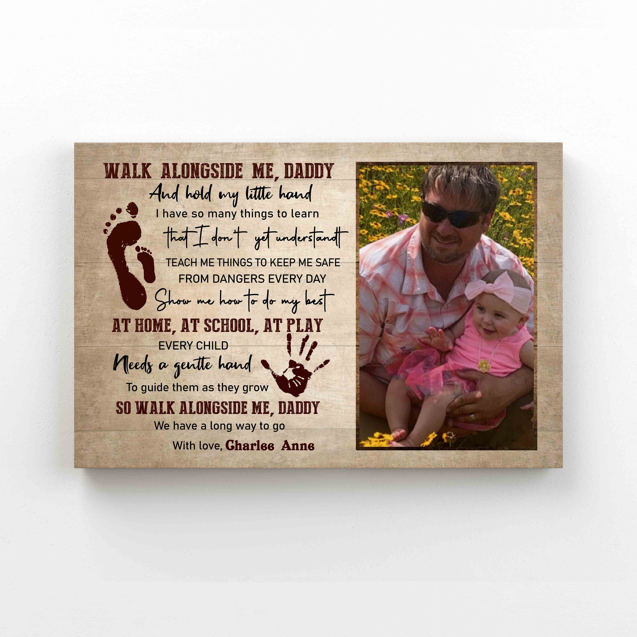 Personalized Image Canvas, Walk Alongside Me Daddy Canvas, Family Canvas, Custom Name Canvas
