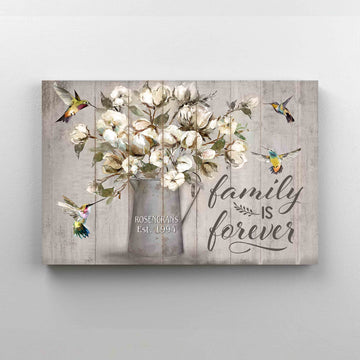 Personalized Name Canvas, Family Is Forever Canvas, Cotton Flower Canvas, Hummingbird Canvas
