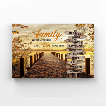 Personalized Name Canvas, Family Where Life Begins Canvas, Love Never End Canvas, Family Canvas