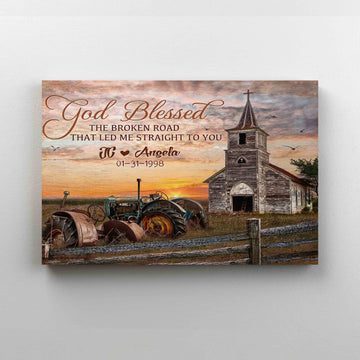 Personalized Name Canvas, God Blessed The Broken Road Canvas, Church Canvas