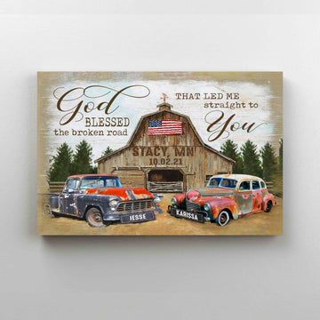 Personalized Name Canvas, God Blessed The Broken Road Canvas, Farm Canvas