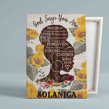 Personalized Name Canvas, God Says You Are Canvas, God Canvas, Black Woman Canvas, Sunflower Canvas