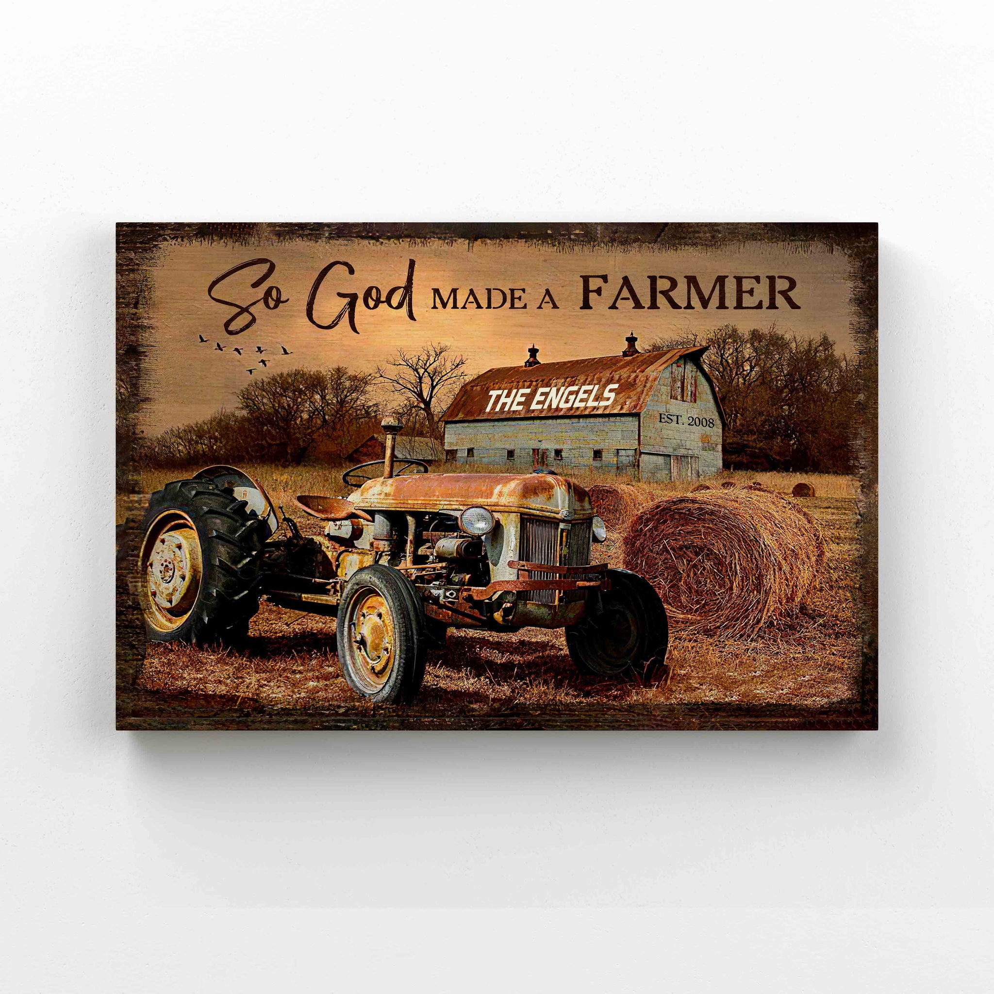 Personalized Name Canvas, So God Made A Farmer Canvas, Farm Tractor Canvas