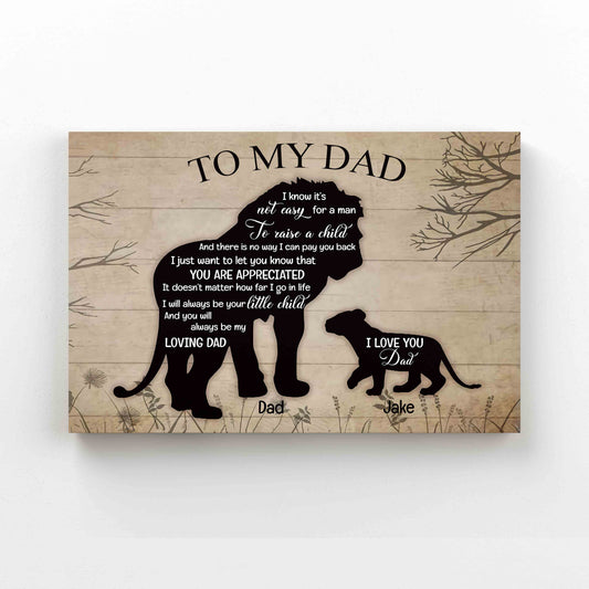Personalized Name Canvas, To My Dad Canvas, Father Canvas, Lion Canvas, Family Canvas, Wall Art Canvas