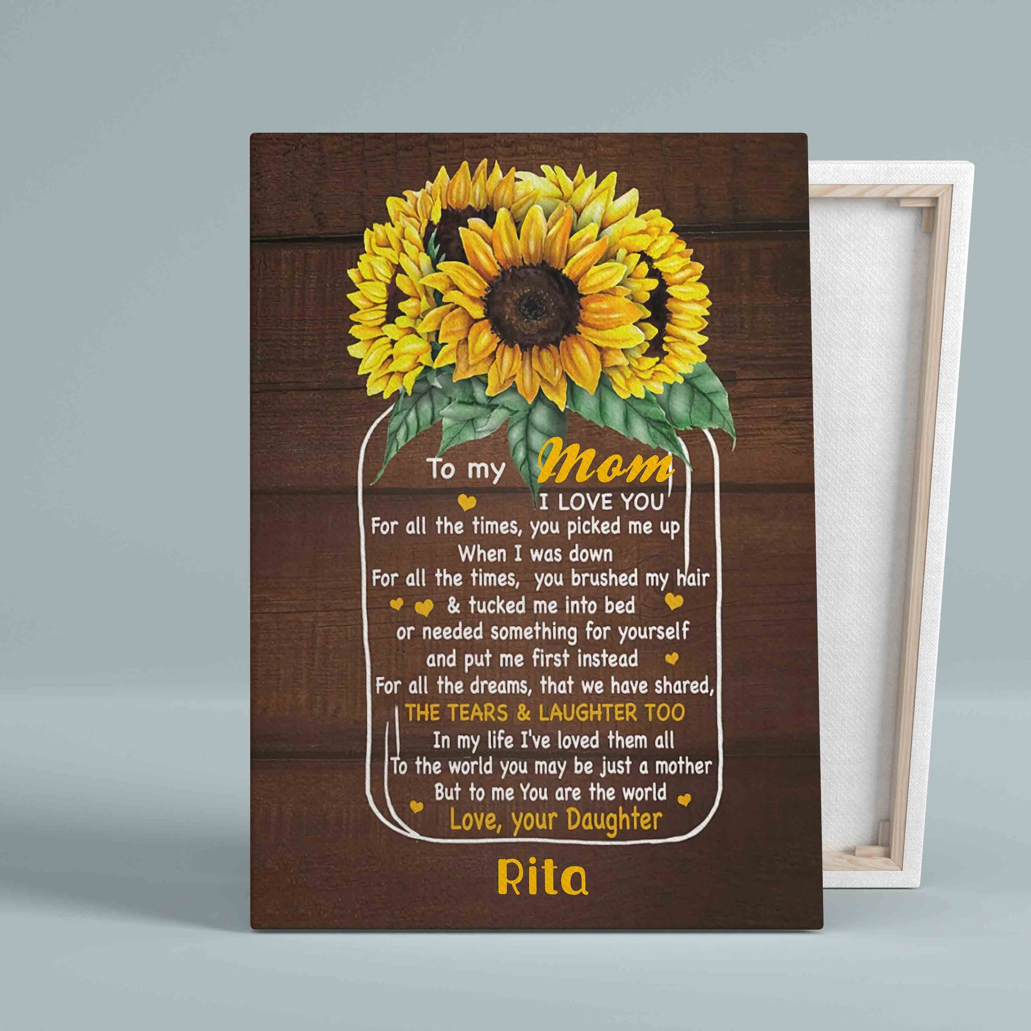 Personalized Name Canvas, To My Mom Canvas, Sunflower Canvas, Mom And Daughter Canvas