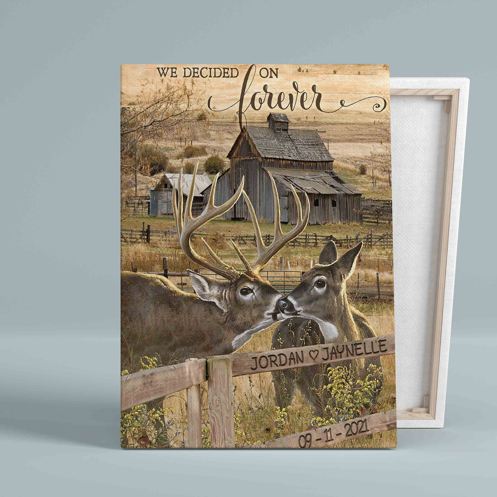 Personalized Name Canvas, We Decided On Forever Canvas, Deer Canvas, Countryside Canvas, Gift Canvas