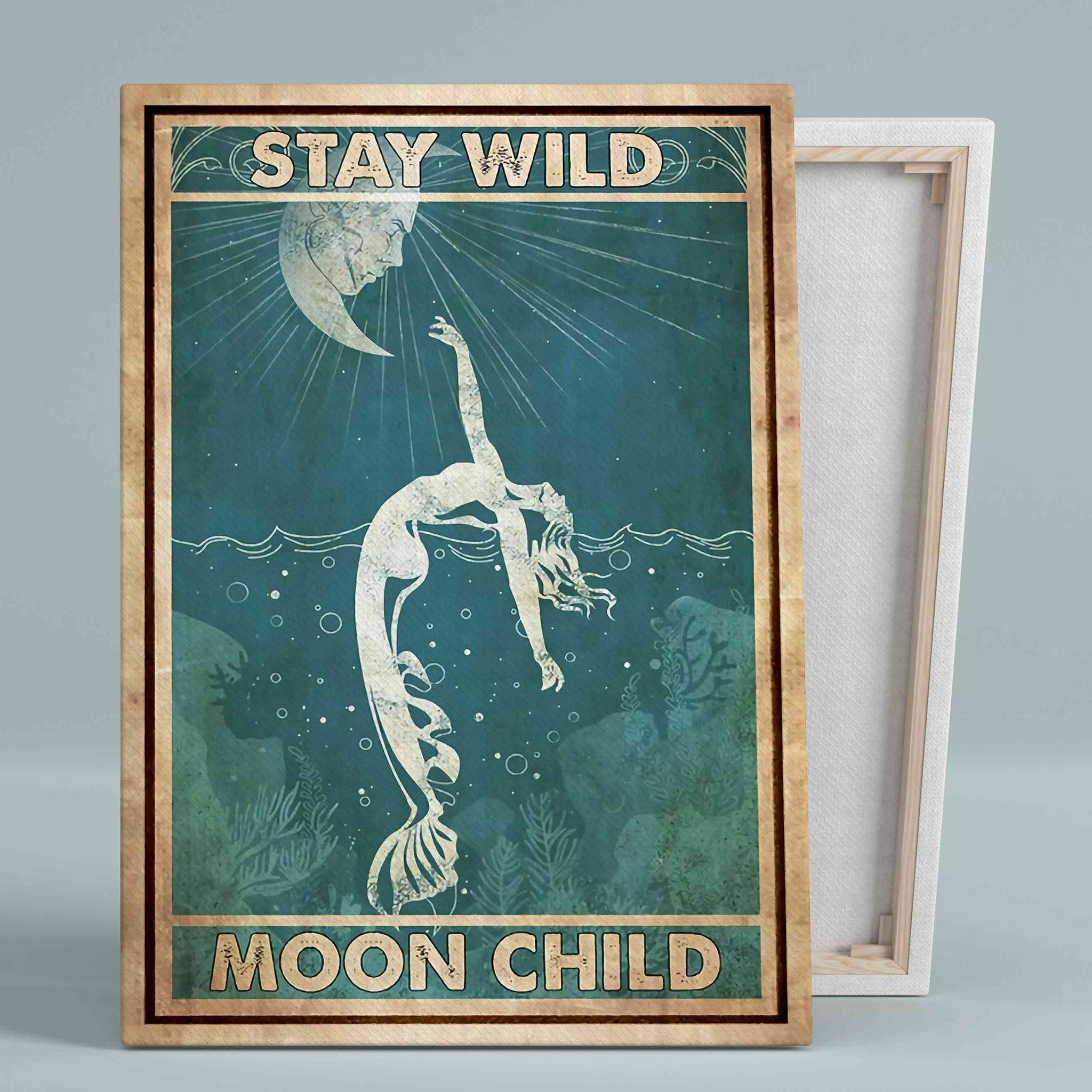 Stay Wild Moon Child Canvas, Mermaid Canvas, Moon Canvas, Wall Art Canvas, Gift Canvas