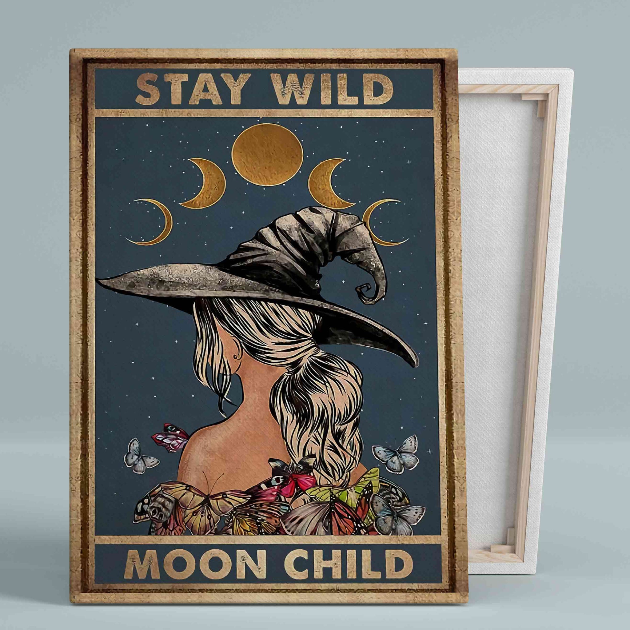 Stay Wild Moon Child Canvas, Witchy Canvas, Hippie Witch Canvas, Halloween Canvas, Gift Canvas