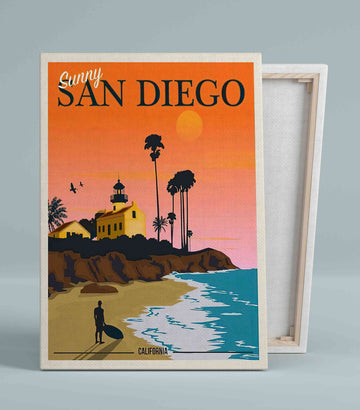 Sunny San Diego Canvas, Beach Canvas, Sunset canvas, Vintage Canvas, Canvas Wall Art, Gift Canvas