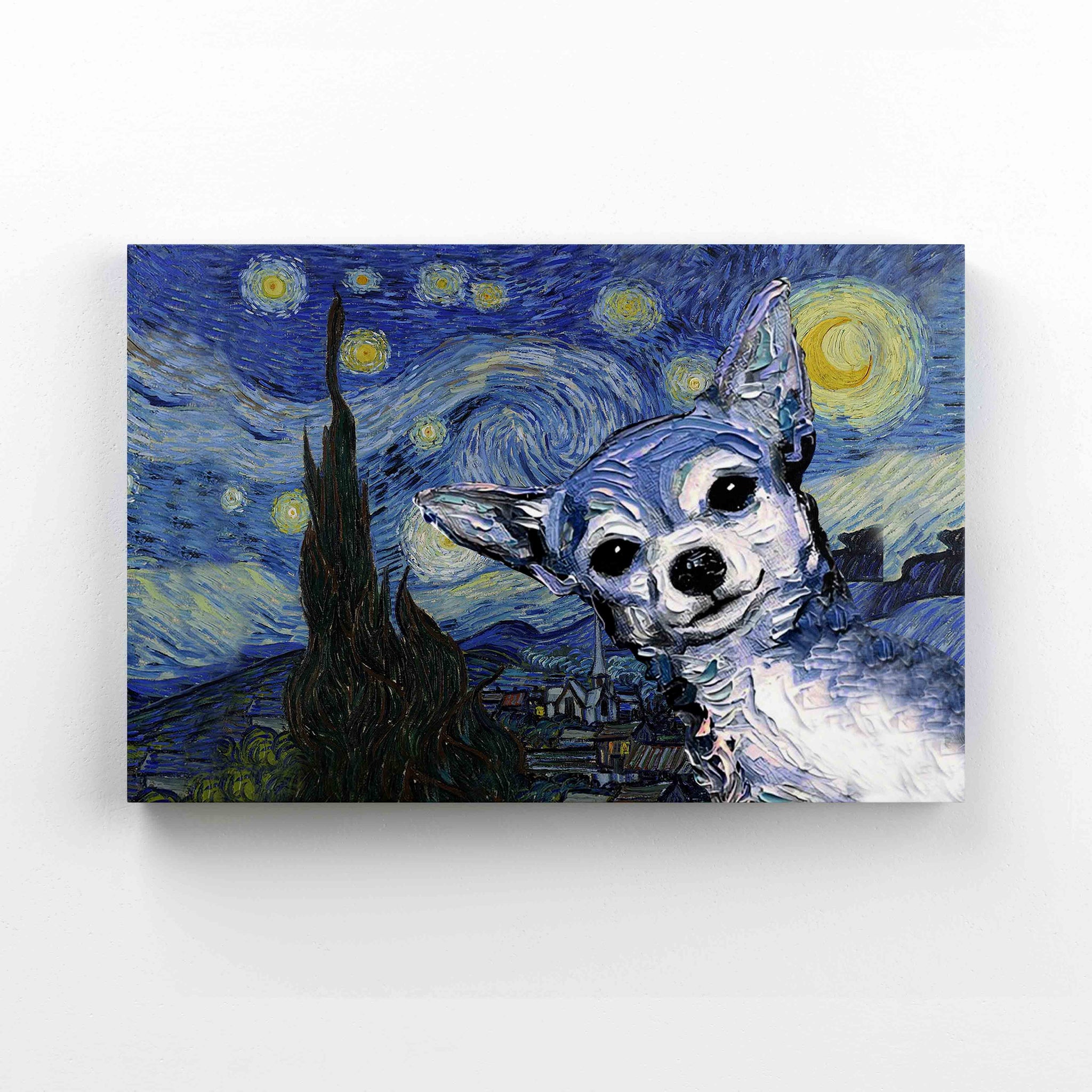 The Starry Night Canvas, Chihuahua Canvas, Painting Canvas, Wall Art Canvas, Gift Canvas