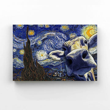 The Starry Night Canvas, Cow Canvas, Painting Canvas, Wall Art Canvas, Gift Canvas