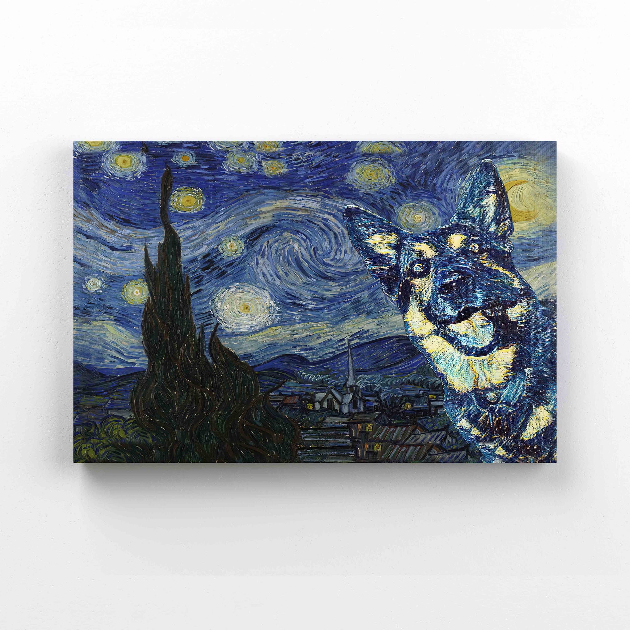 The Starry Night Canvas, German Shepherd Canvas, Painting Canvas, Wall Art Canvas, Gift Canvas