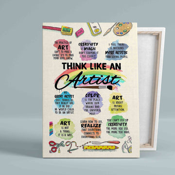 Think Like An Artist Canvas, Colorful Canvas, Wall Art Canvas, Quote Canvas, Gift Canvas