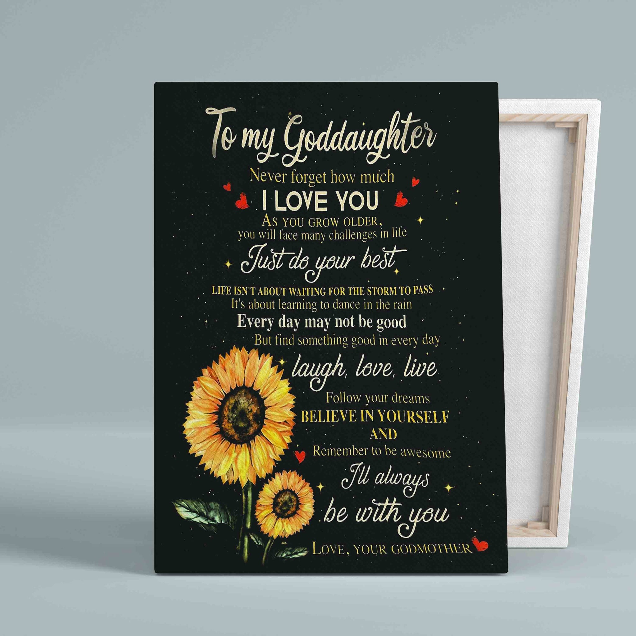 To My Goddaughter Canvas, Love Quote Canvas, Family Canvas, Sunflower Canvas
