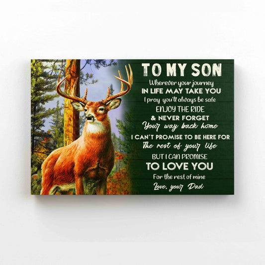 To My Son Canvas, Deer Canvas, Forest Canvas, Animal Canvas, Family Canvas, Custom Name Canvas