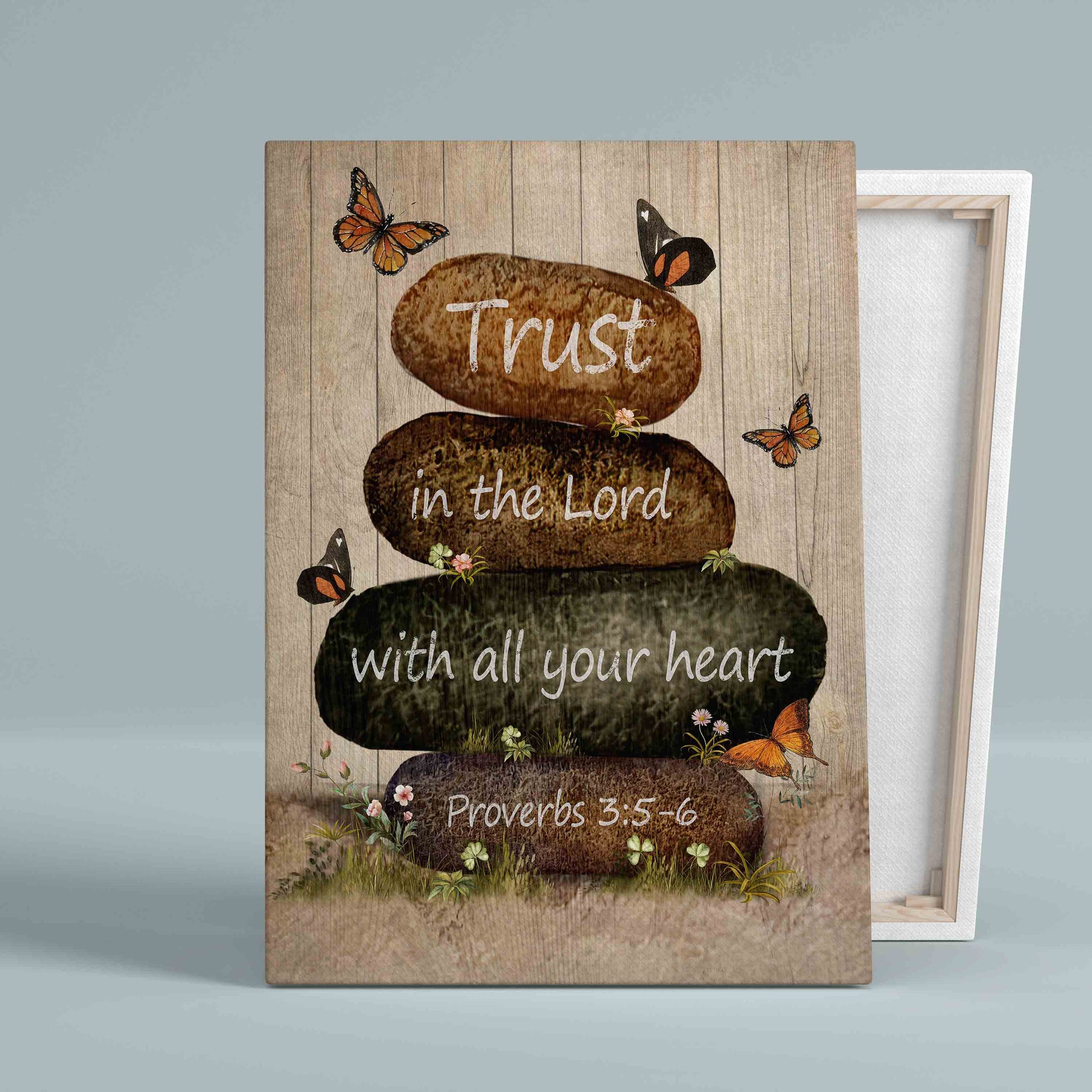 Trust In The Lord With All Your Heart Canvas, God Canvas, Butterfly Canvas, Bible Canvas