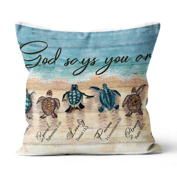 God Say You Are With Turtle Linen Throw Pillow