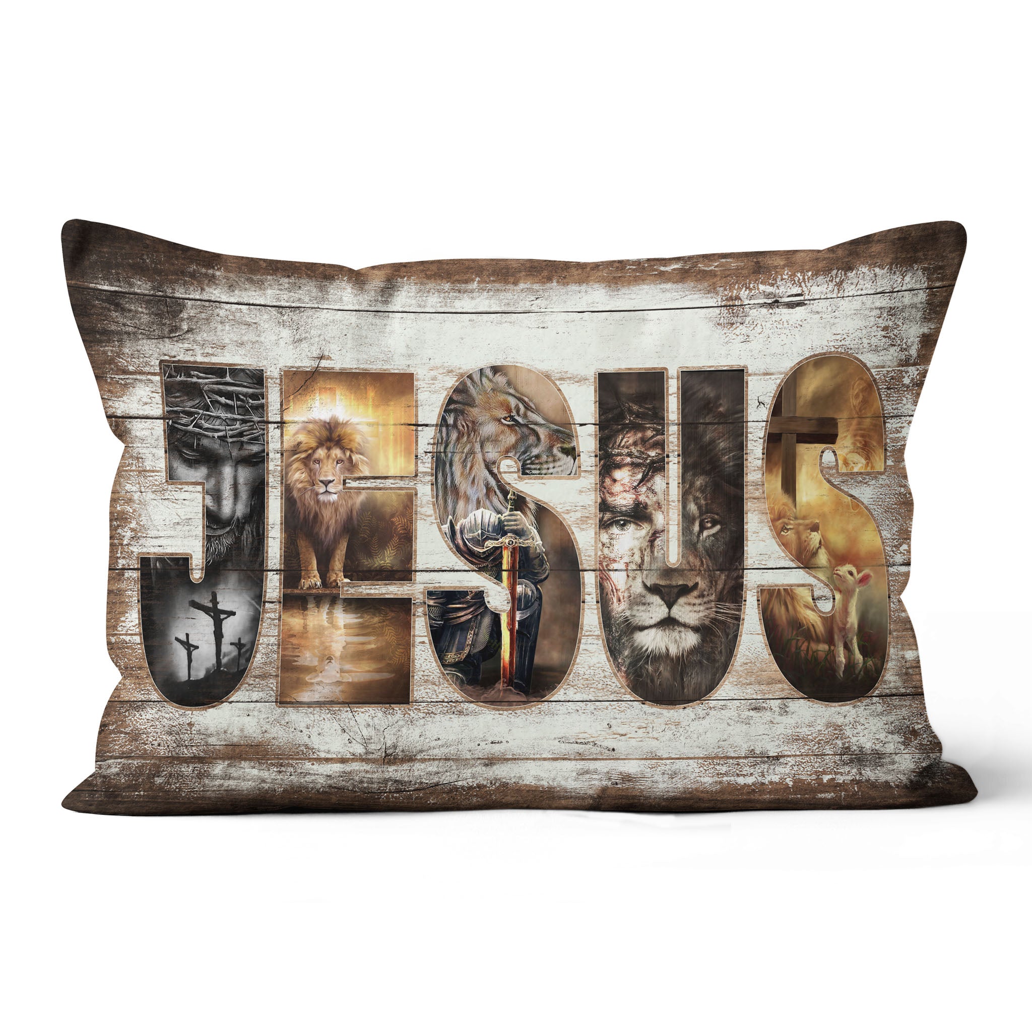 Jesus and Lion Linen Throw Pillow