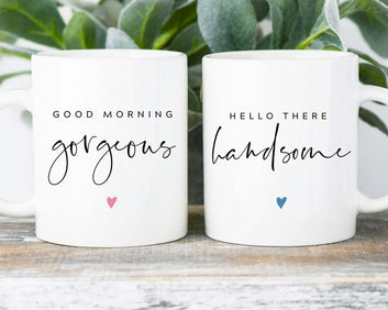 Hello There Handsome Mug Set, Couple Mugs, Valentines Gift, Girlfriend Gift, Valentine Mug, Anniversary Gift