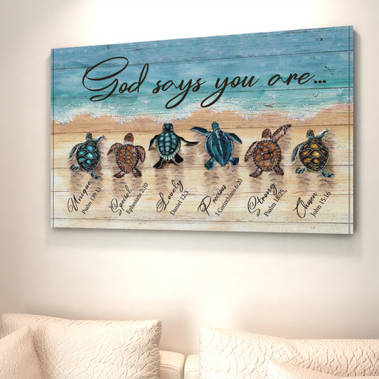 God Says You Are Canvas, Turtle Canvas, Jesus Canvas, Christian Canvas, God Canvas - Canvas Prints
