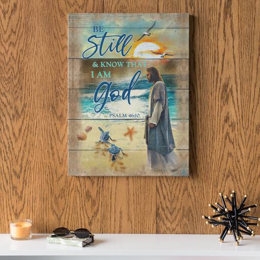 Be Still And Know That I Am God Canvas, Beach Turtle Canvas, Sun And Seagulls Canvas, Jesus Canvas, Christian Canvas, God Canvas - Canvas Prints
